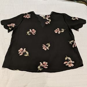 Mime Britton Black Floral Sheer Short Sleeve Blous